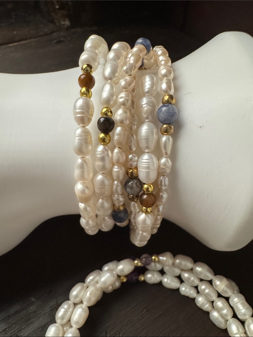 Handmade White fresh water Pearl  wrap around  bracelet with Multicolor beads
